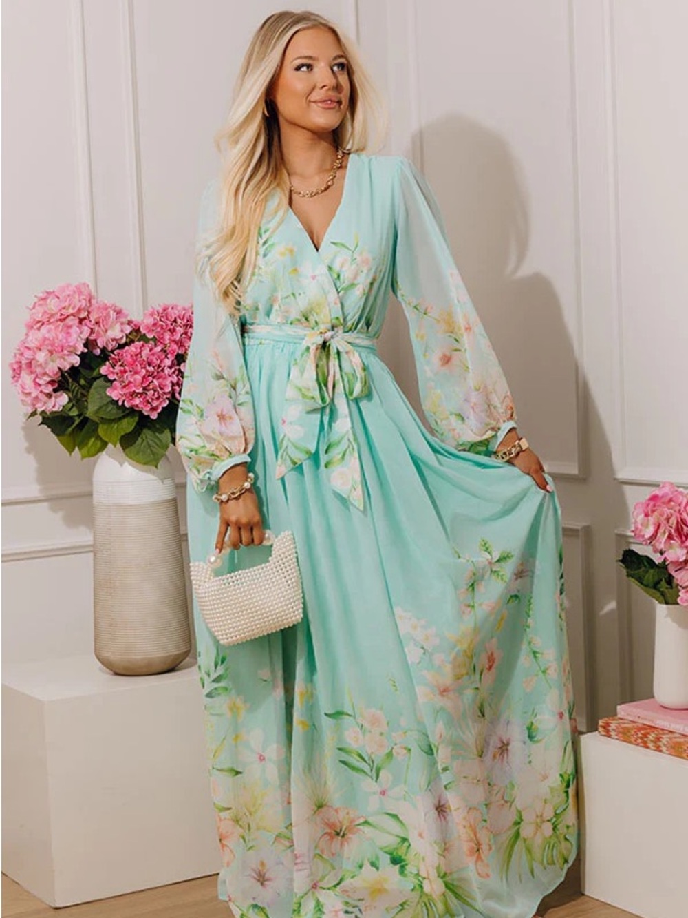 Floral Maxi Dress in Seafoam Green